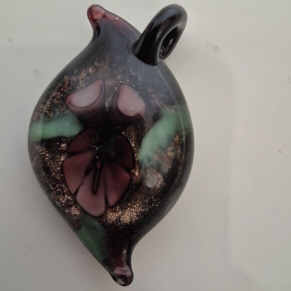 Murano Black and Purple Glass Pendant Necklace - Picture 11 of 16